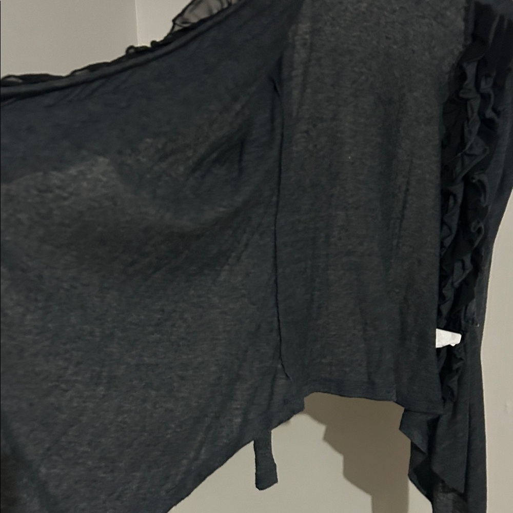 Dark Gray Ruffle-Trim Open Front Cardigan - Picture 9 of 10